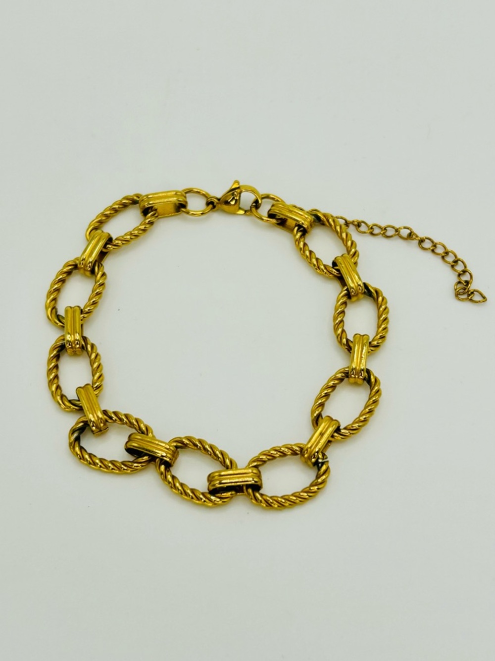 Gold Tone Rope Link Bracelet Stainless Steel 8in + Extender Chunky Chain - Picture 6 of 9
